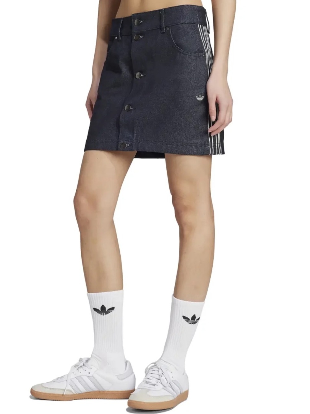 ADIDAS Originals Denim Mini Skirt Snap Front Trefoil Sz 34